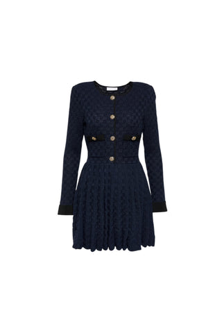 NAVY WEAVE KNIT MINI DRESS