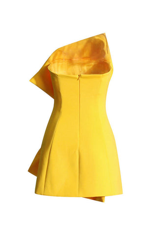 EVANGELINE STRAPLESS BOW MINI DRESS IN YELLOW