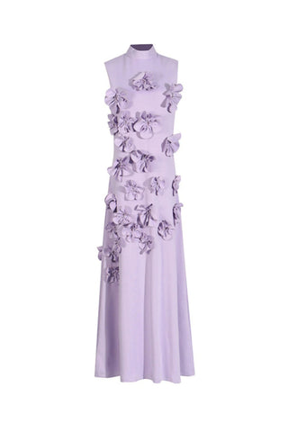 ANNONA PURPLE FLOWER EMBELLISHED MAXI DRESS