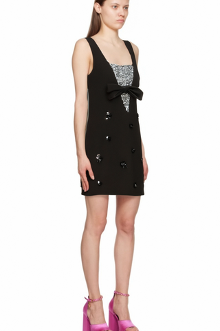 Aviva black 3d-petal sequined mini dress