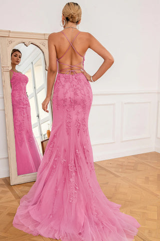 Appliques Mermaid Maxi Dress In Pink