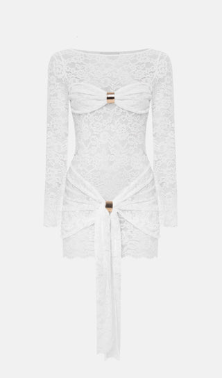 Lace Draped Neckline Mini Dress