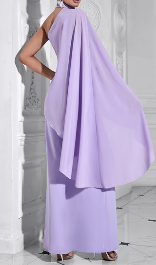 halter shawl jumpsuit in purple