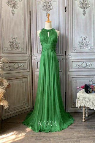 Embellished Silk Maxi Dress In Green