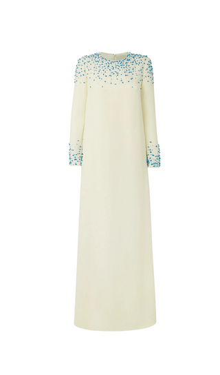 Rhinestone embellished Round Neck Maxi Dress in beige