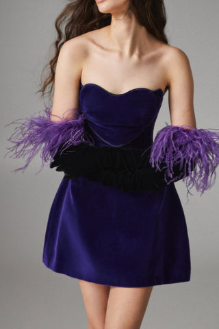 Velvet strapless mini dress in purple