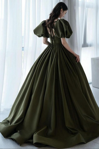 Green satin A line dress