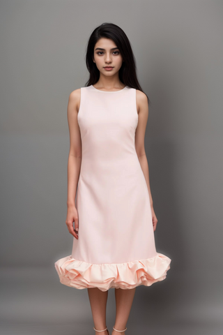 Charlène pink ruffled sleeveless midi dress