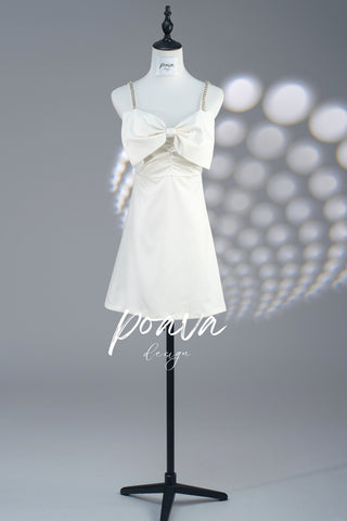 A line White bow mini dress