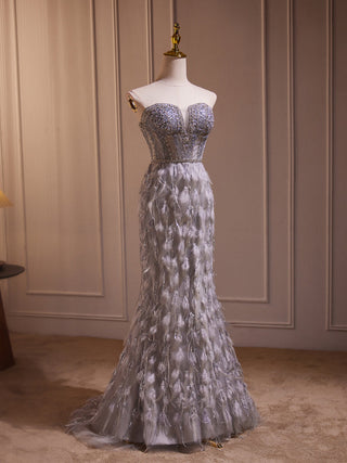 Embellished Neck Mermaid Gray Prom Dress