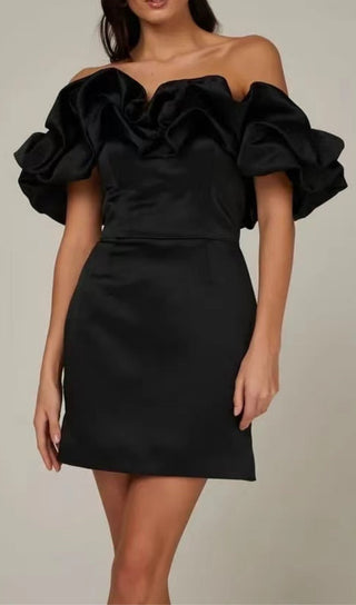 SATIN RUFFLE STRAPLESS DRESS