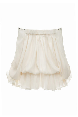 off-shoulder flared sleeve mini shirt dress in white