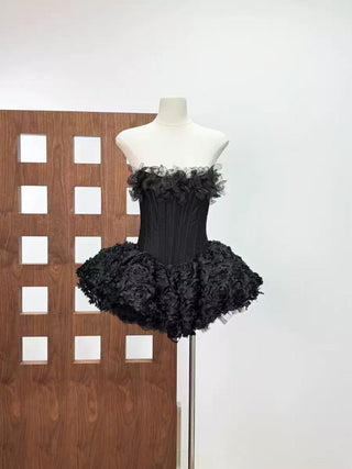 Strapless Petal Floral Corset A Line Dress