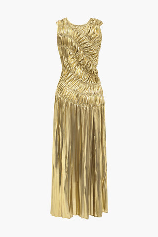 Solid Ruched Shiny Maxi Dress