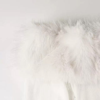 White Strapless faux fur slim mini dress