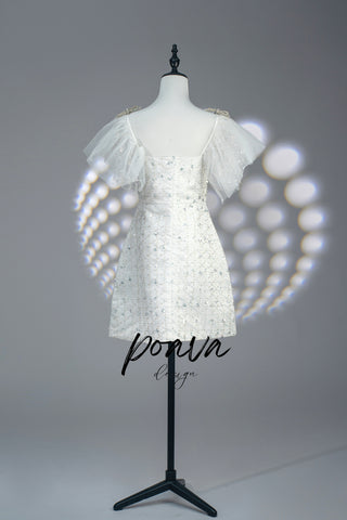 Sequin bow mini dress in white