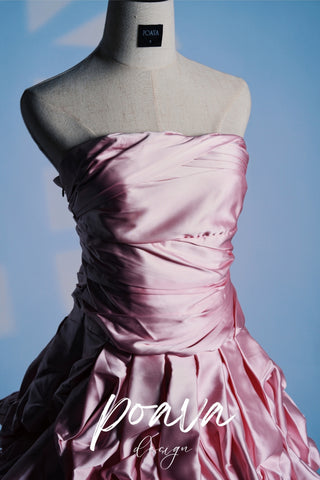 Satin Sleeveless Pleated Bubble Dress In Pink