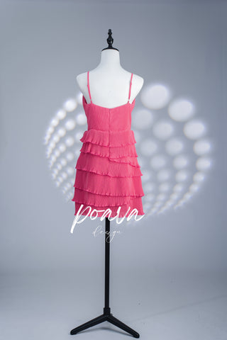 diamond embellished pleated dress in pink