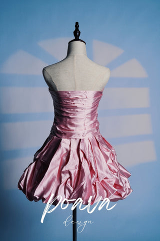 Satin Sleeveless Pleated Bubble Dress In Pink