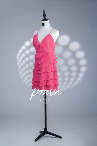 diamond embellished pleated dress in pink