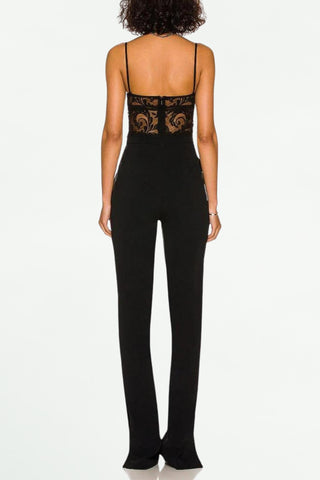 LACE BANDAGE JUMPSUIT IN BLACK