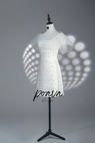 Sequin bow mini dress in white