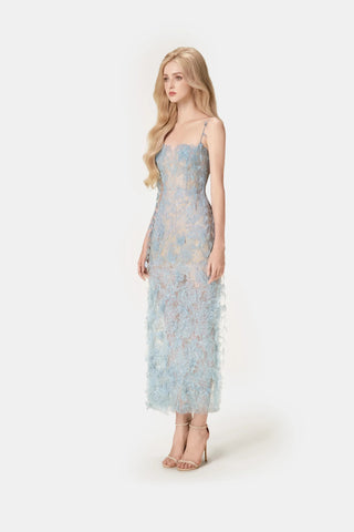 BLUE BEADED LACE PENCEL DRESS