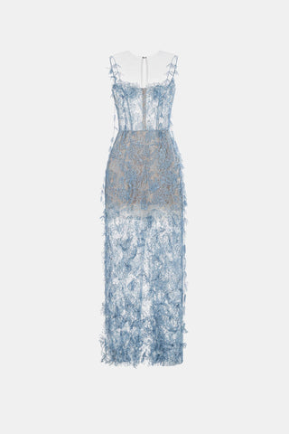 BLUE BEADED LACE PENCEL DRESS