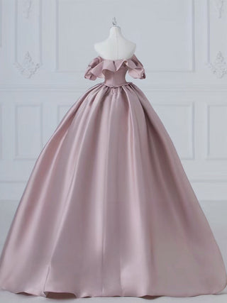 A-Line Pink Satin Prom Dress