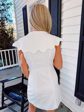 Sarah Scalloped Detail Dress - Off White