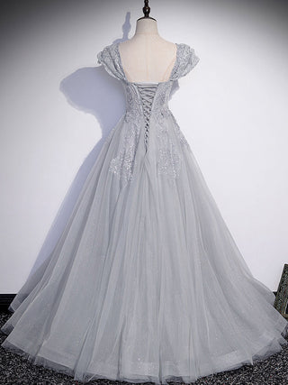 A-Line Gray Tulle Sequin Dress