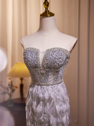 Embellished Neck Mermaid Gray Prom Dress