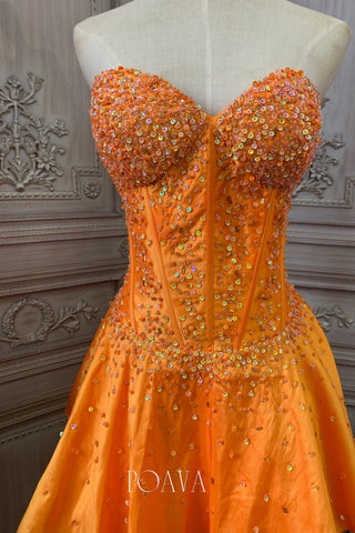 Embellished Mini Strapless Dress In Orange