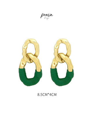 Green Circle Drop Earrings