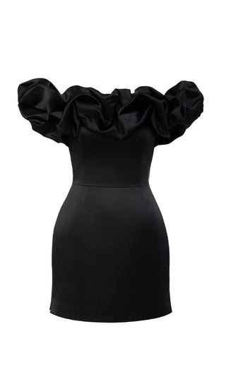 SATIN RUFFLE STRAPLESS DRESS