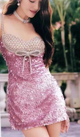 EMBELLISHED SEQUIN MINI DRESS IN PINK