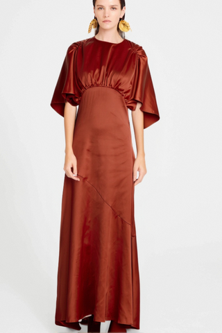 Zoé red cape-sleeve open-back maxi dress