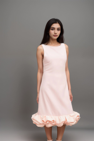 Charlène pink ruffled sleeveless midi dress