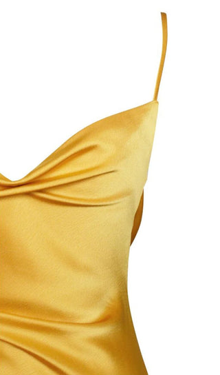 ORANGE SATIN DRAPING MIDI DRESS Dresses styleofcb 