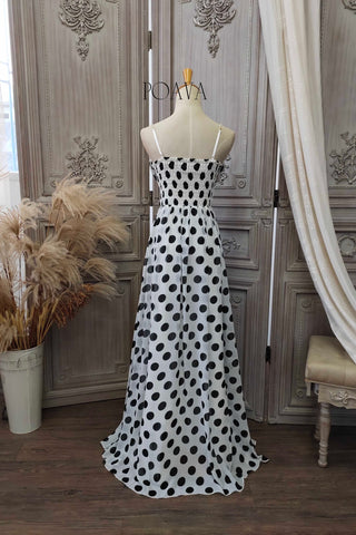 Chiffon Maxi Dress With Black Dots