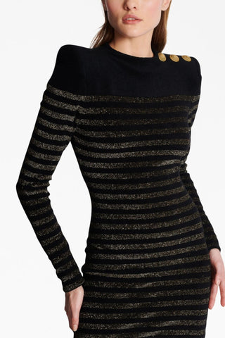 CARLIN JERSEY STRIPE LONG SLEEVE MINI DRESS IN BLACK