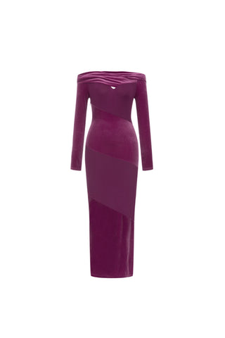 LONG SLEEVE MAXI VELVET DRESS MAGENTA