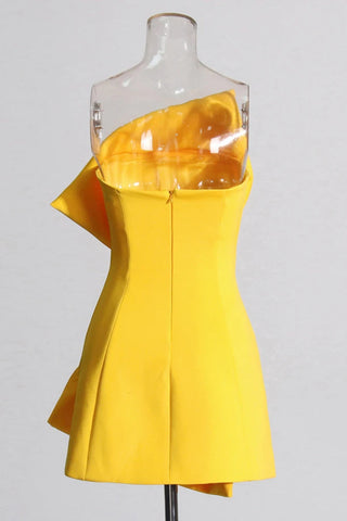 EVANGELINE STRAPLESS BOW MINI DRESS IN YELLOW