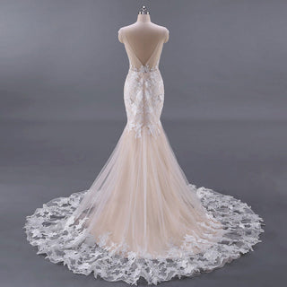 champagne tulle lace prom dress