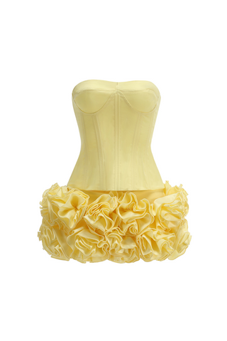 amy flower embellished mini skirt corset set in yellow