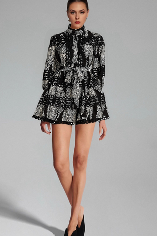 Bérengère black pattern-print mini dress