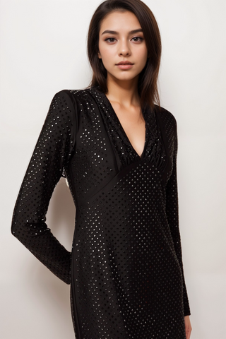 Mariasole embellished plunging V-neck studded mini dress