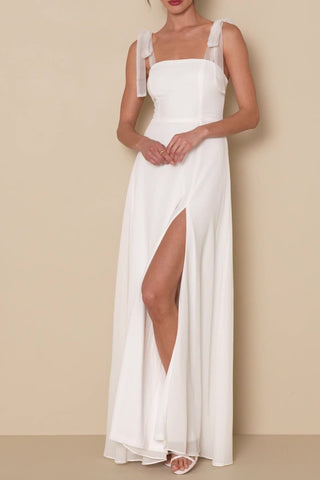 White Tie-Strap Maxi Dress