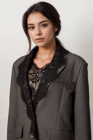 Dianthe grey lace-panel blazer