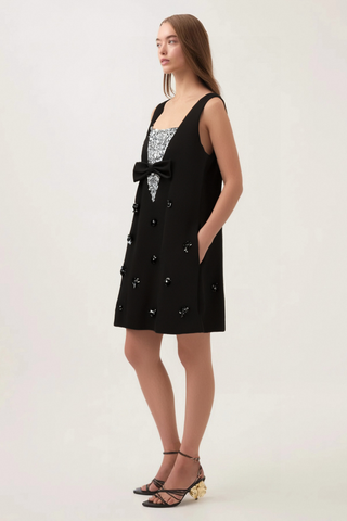 Aviva black 3d-petal sequined mini dress